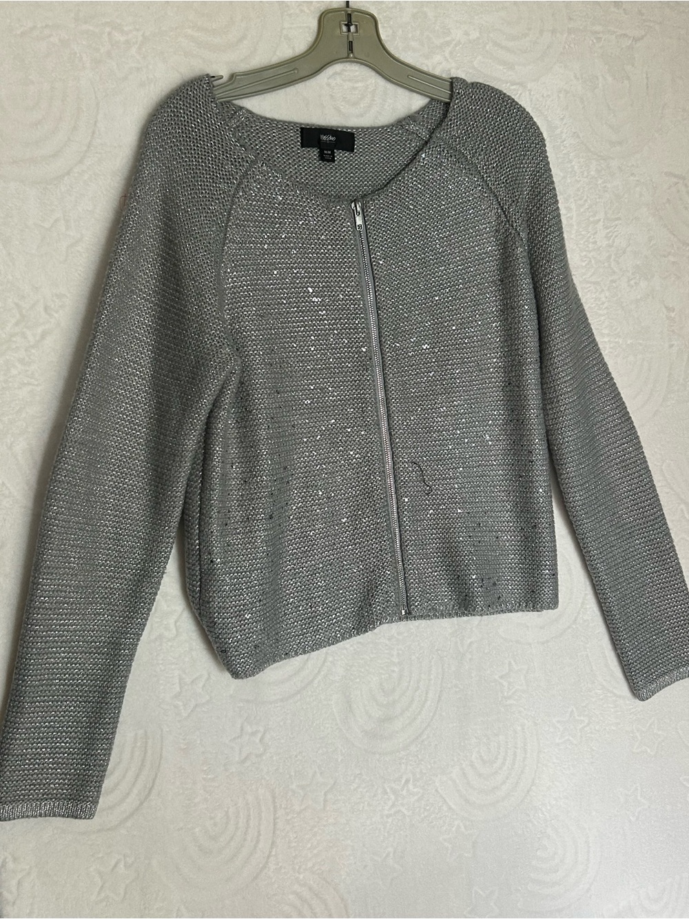 Vintage Mossimo Silver Metallic Knit Zip Sweater